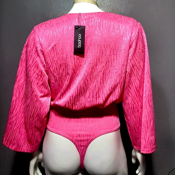 🔥NEW $49 SILKY SEXY PINK Wrap BODYSUIT SIZE 10 - Picture 10 of 12